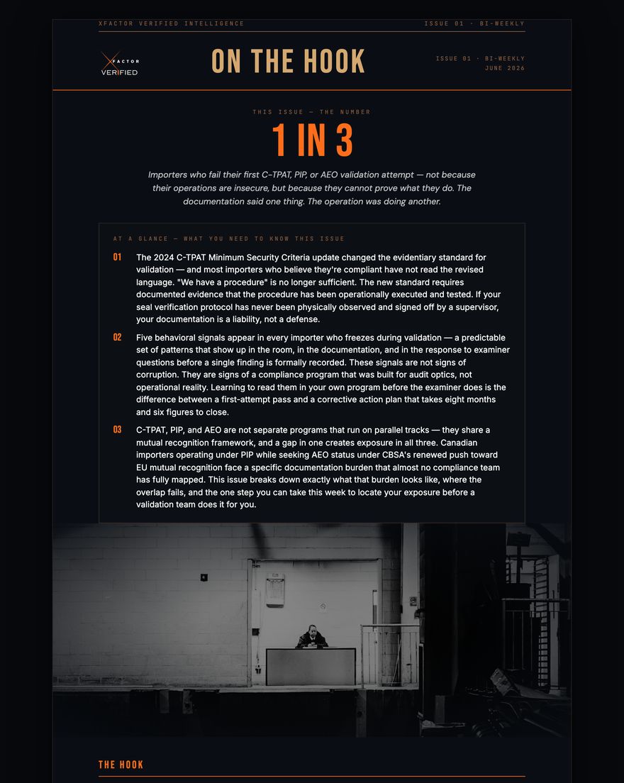 On the Hook — Issue 01, the designed briefing