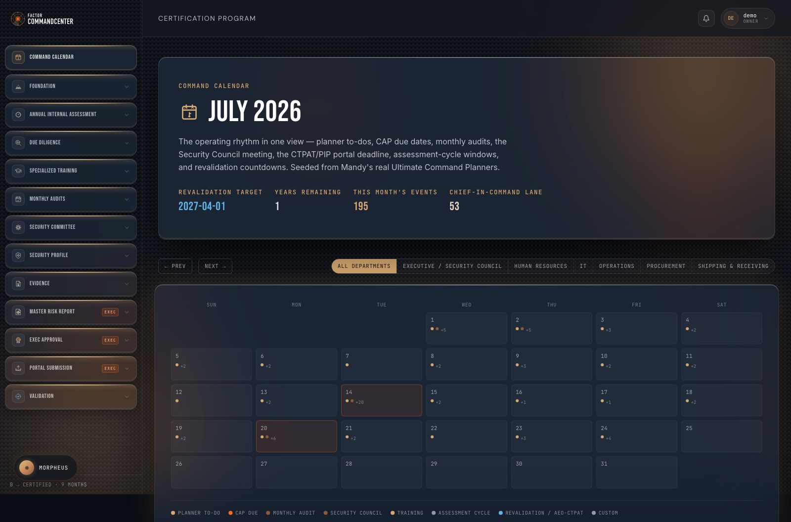 The command calendar